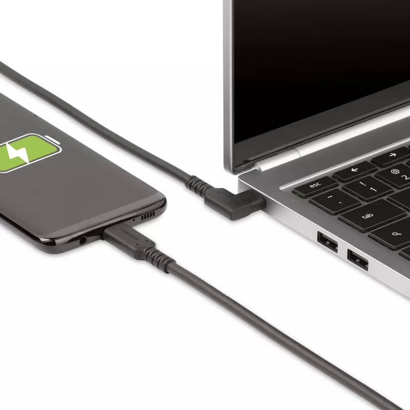 “StarTech.com” 1,6 pėdos (50 cm) tvirtas stačiu kampu USB-C laidas, USB 3.2 Gen 2 (10 Gbps), pilnavertis USB-C į USB-C duomenų perdavimo laidas, 4K 60 Hz DP alternatyvusis režimas, 100 W energijos tiekimas – 90 laipsnių USB Type-C laidas