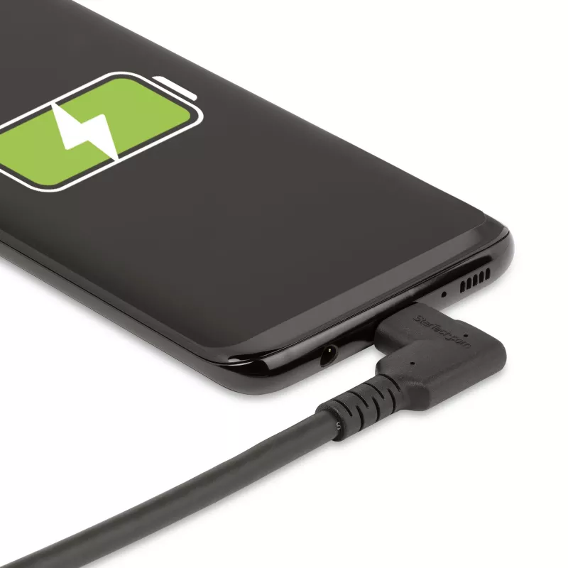 “StarTech.com” 1,6 pėdos (50 cm) tvirtas stačiu kampu USB-C laidas, USB 3.2 Gen 2 (10 Gbps), pilnavertis USB-C į USB-C duomenų perdavimo laidas, 4K 60 Hz DP alternatyvusis režimas, 100 W energijos tiekimas – 90 laipsnių USB Type-C laidas