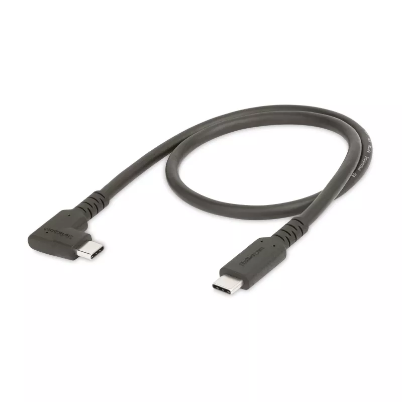 “StarTech.com” 1,6 pėdos (50 cm) tvirtas stačiu kampu USB-C laidas, USB 3.2 Gen 2 (10 Gbps), pilnavertis USB-C į USB-C duomenų perdavimo laidas, 4K 60 Hz DP alternatyvusis režimas, 100 W energijos tiekimas – 90 laipsnių USB Type-C laidas