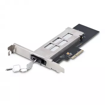 StarTech.com M.2 NVMe SSD į PCIe x4 mobilųjį stovą / galinę plokštę su išimamu dėklu, skirtu PCI Express išplėtimo lizdui, montavimas be įrankių, PCIe 4.0/3.0 karšto keitimo diskų skyrius, raktinis užraktas – pridedami 2 raktai