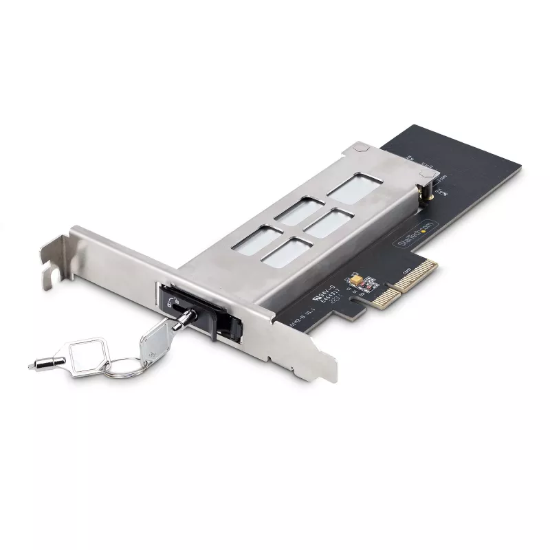 StarTech.com M.2 NVMe SSD į PCIe x4 mobilųjį stovą / galinę plokštę su išimamu dėklu, skirtu PCI Express išplėtimo lizdui, montavimas be įrankių, PCIe 4.0/3.0 karšto keitimo diskų skyrius, raktinis užraktas – pridedami 2 raktai