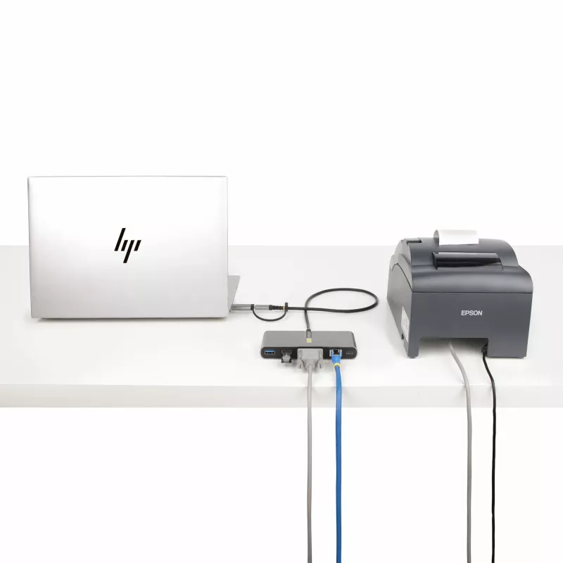 “StarTech.com” 2 prievadų USB-C šakotuvas su eternetu ir RS-232, pritvirtintas USB-C į USB-A adapteris, 100W PD pralaidumas, 2x USB-A 5Gbps, gigabitinis eternetas, RS232 nuoseklusis (FTDI)