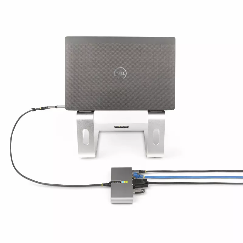 “StarTech.com” 2 prievadų USB-C šakotuvas su eternetu ir RS-232, pritvirtintas USB-C į USB-A adapteris, 100W PD pralaidumas, 2x USB-A 5Gbps, gigabitinis eternetas, RS232 nuoseklusis (FTDI)