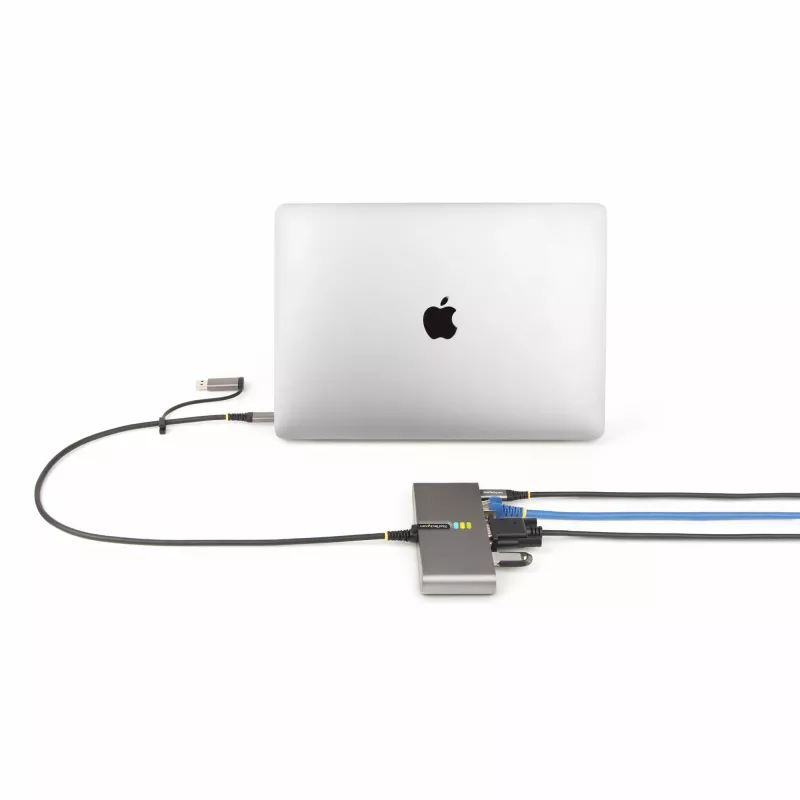 “StarTech.com” 2 prievadų USB-C šakotuvas su eternetu ir RS-232, pritvirtintas USB-C į USB-A adapteris, 100W PD pralaidumas, 2x USB-A 5Gbps, gigabitinis eternetas, RS232 nuoseklusis (FTDI)