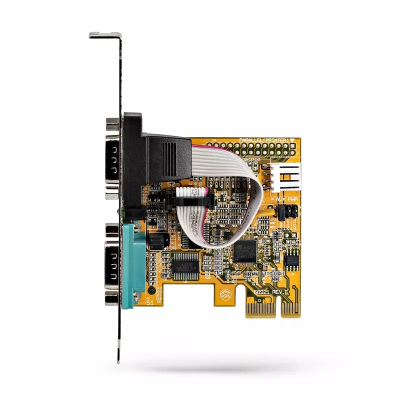 StarTech.com 2 prievadų PCI Express nuosekliosios sąsajos kortelė, dviejų prievadų PCIe į RS232 (DB9) nuoseklioji kortelė, 16C1050 UART, žemo/viso profilio laikikliai, COM išlaikymas, Windows/Linux
