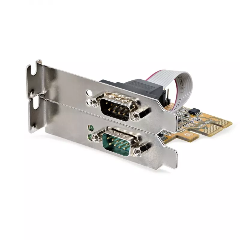 StarTech.com 2 prievadų PCI Express nuosekliosios sąsajos kortelė, dviejų prievadų PCIe į RS232 (DB9) nuoseklioji kortelė, 16C1050 UART, žemo/viso profilio laikikliai, COM išlaikymas, Windows/Linux