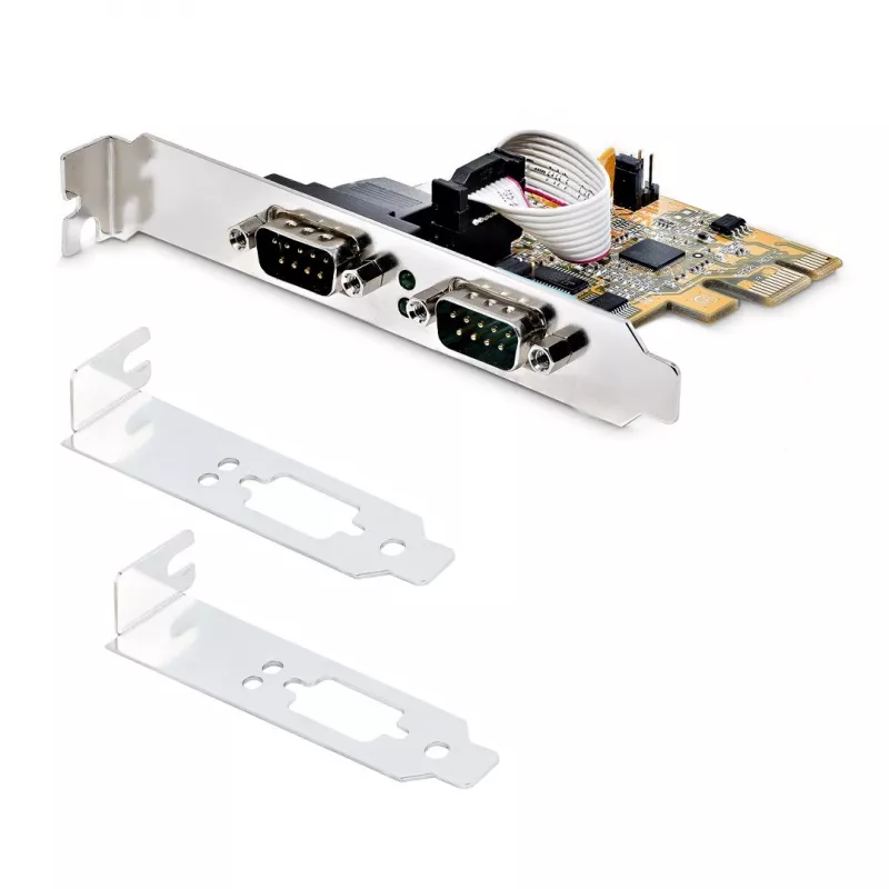 StarTech.com 2 prievadų PCI Express nuosekliosios sąsajos kortelė, dviejų prievadų PCIe į RS232 (DB9) nuoseklioji kortelė, 16C1050 UART, žemo/viso profilio laikikliai, COM išlaikymas, Windows/Linux