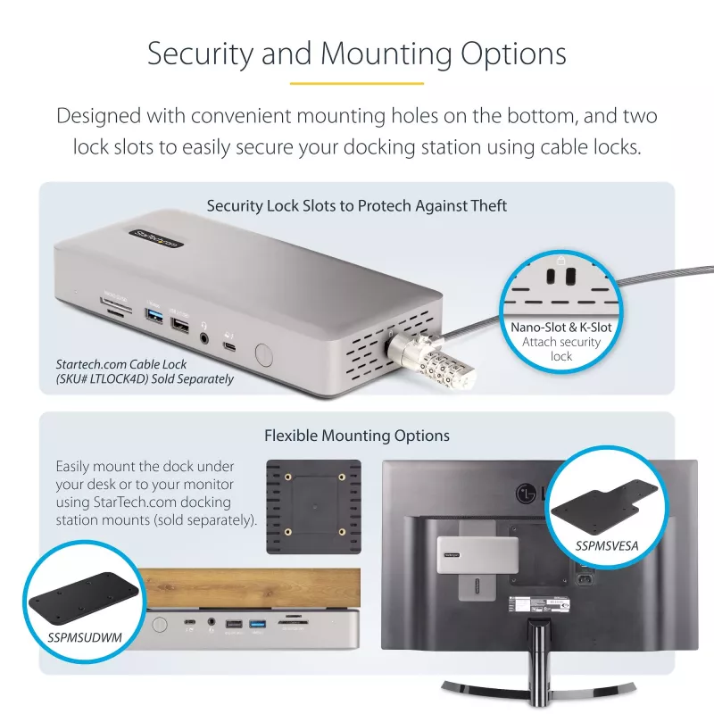 StarTech.com Universal USB4 & Thunderbolt 4 Docking Station, Quad Display on Windows, Dual Display on MacBook, HDMI DP Dock su 98W Laptop Charging