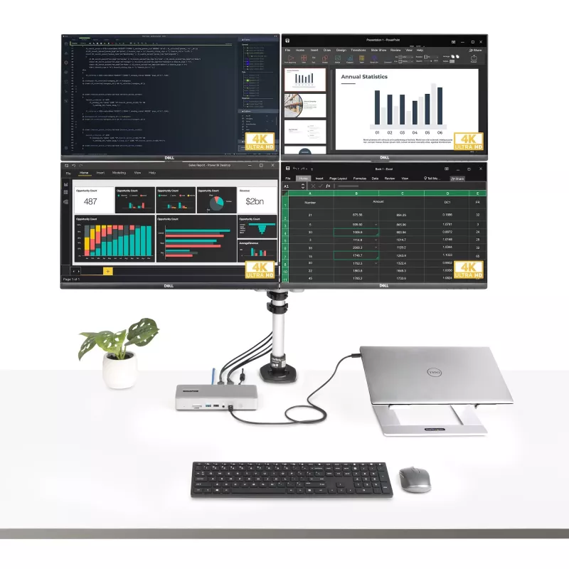 StarTech.com Universal USB4 & Thunderbolt 4 Docking Station, Quad Display on Windows, Dual Display on MacBook, HDMI DP Dock su 98W Laptop Charging