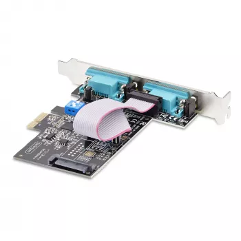 StarTech.com 2 prievadų nuosekliojo porto PCIe kortelė, dviejų prievadų PCI Express į RS232/RS422/RS485 (DB9) nuosekliojo porto kortelė, žemo profilio laikikliai komplekte, 16C1050 UART, Windows/Linux, TAA atitinkanti – 4 lygio ESD apsauga