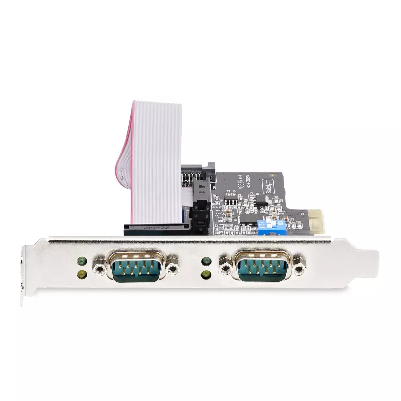 StarTech.com 2 prievadų nuosekliojo porto PCIe kortelė, dviejų prievadų PCI Express į RS232/RS422/RS485 (DB9) nuosekliojo porto kortelė, žemo profilio laikikliai komplekte, 16C1050 UART, Windows/Linux, TAA atitinkanti – 4 lygio ESD apsauga