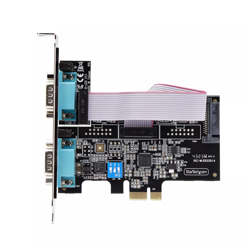 StarTech.com 2 prievadų nuosekliojo porto PCIe kortelė, dviejų prievadų PCI Express į RS232/RS422/RS485 (DB9) nuosekliojo porto kortelė, žemo profilio laikikliai komplekte, 16C1050 UART, Windows/Linux, TAA atitinkanti – 4 lygio ESD apsauga