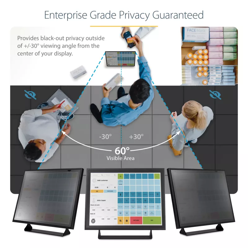 StarTech.com 17 colių 5:4 kompiuterio monitoriaus privatumo filtras, nuo akinimo apsaugantis privatumo ekranas su 51 % mėlynos šviesos mažinimu, monitoriaus ekrano apsauga su +/- 30° matymo kampu