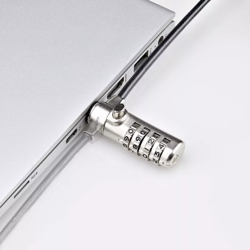 StarTech.com plonas Lock K-Slot suderinamas, 1,5 m užrakinimo kabelis, stalo apsaugos nuo vagystės sistema nešiojamiesiems kompiuteriams, atsparus perpjovimui plieninis kabelis, kombinacinė spyna