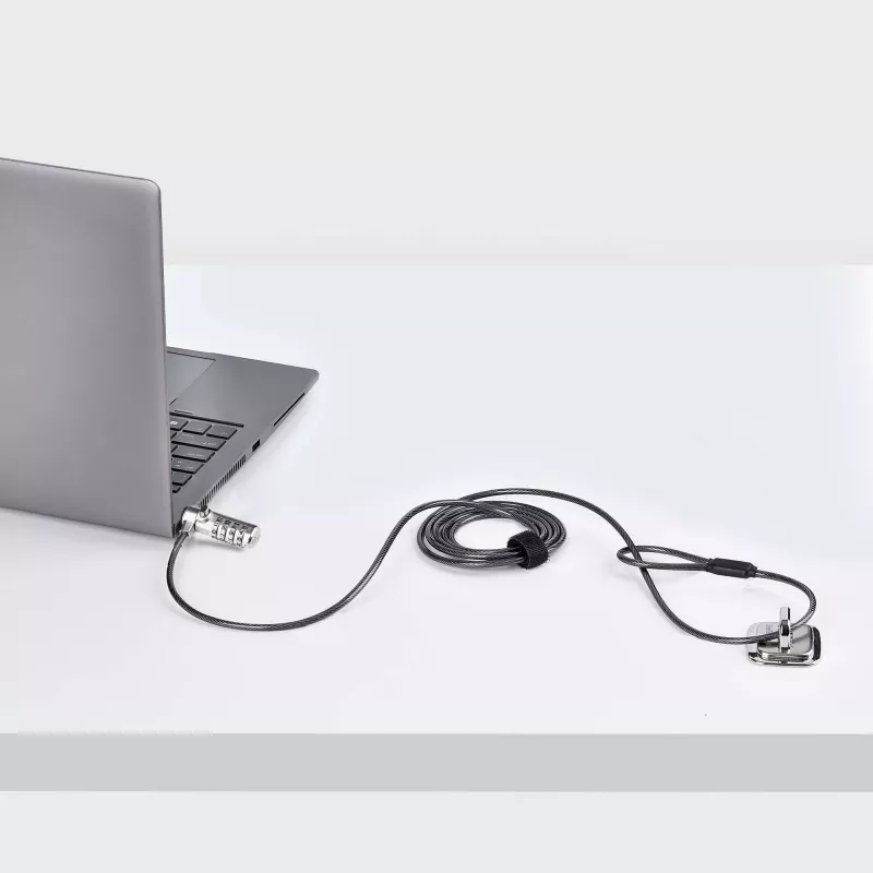 StarTech.com plonas Lock K-Slot suderinamas, 1,5 m užrakinimo kabelis, stalo apsaugos nuo vagystės sistema nešiojamiesiems kompiuteriams, atsparus perpjovimui plieninis kabelis, kombinacinė spyna