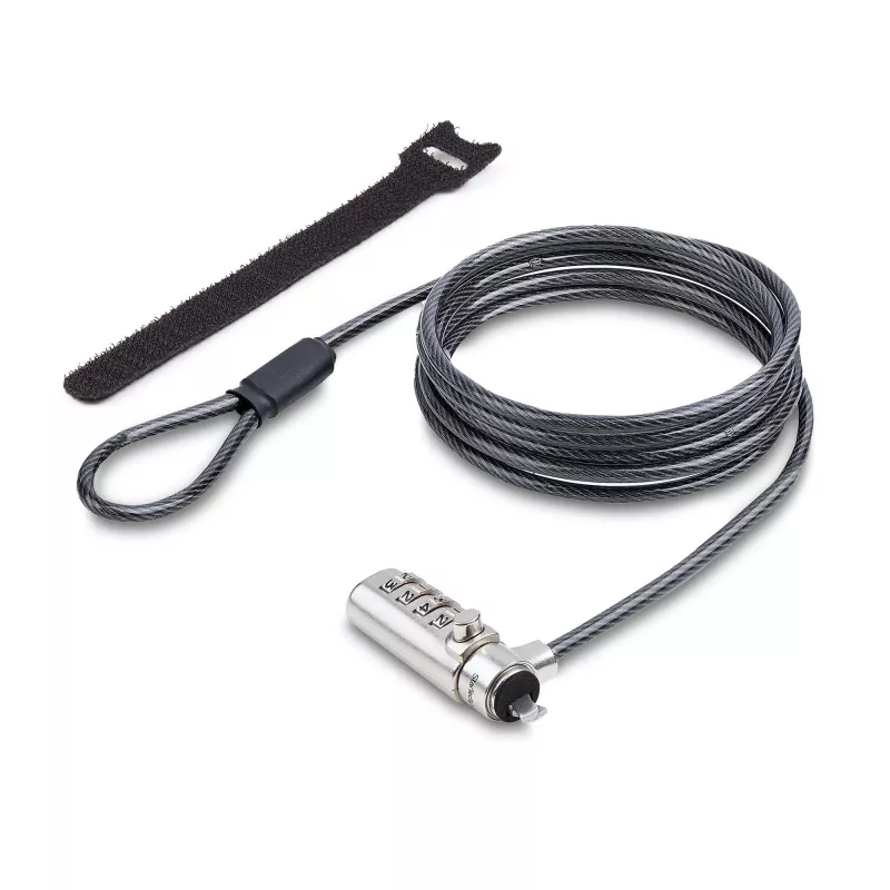StarTech.com plonas Lock K-Slot suderinamas, 1,5 m užrakinimo kabelis, stalo apsaugos nuo vagystės sistema nešiojamiesiems kompiuteriams, atsparus perpjovimui plieninis kabelis, kombinacinė spyna