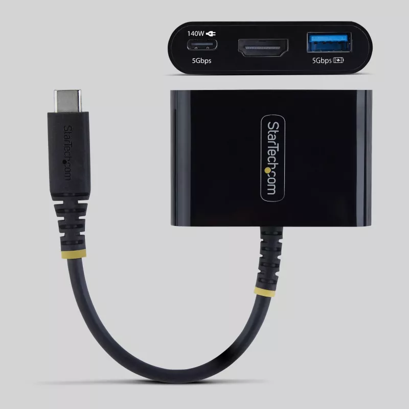 StarTech.com USB-C į HDMI daugiafunkcis adapteris su 140 W PD įkrovimu, 4K 60Hz HDMI, USB 5Gbps šakotuvas, mini dokas, skirtas MacBook / Dell / Thinkpad / HP / iPad / planšetiniams kompiuteriams
