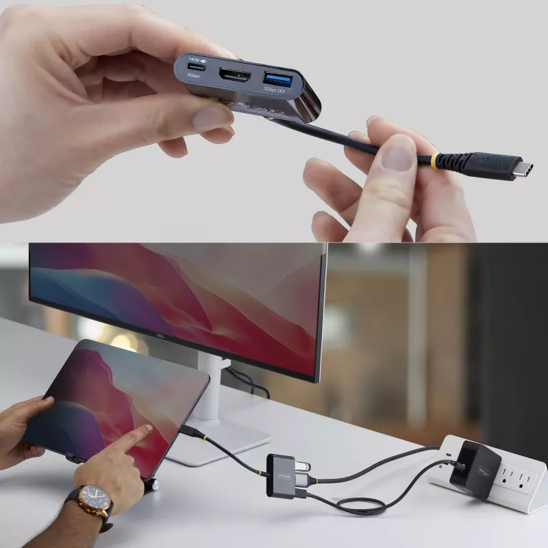 StarTech.com USB-C į HDMI daugiafunkcis adapteris su 140 W PD įkrovimu, 4K 60Hz HDMI, USB 5Gbps šakotuvas, mini dokas, skirtas MacBook / Dell / Thinkpad / HP / iPad / planšetiniams kompiuteriams