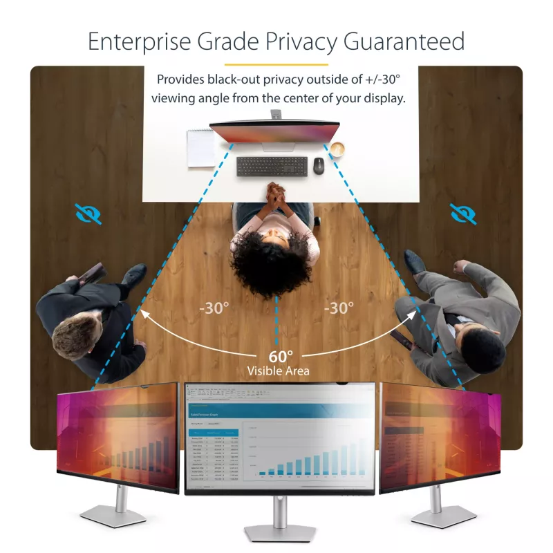 StarTech.com 23,8 colio 16:9 auksinis monitoriaus privatumo ekranas, apverčiamas filtras su sustiprintu privatumu, blizgus kompiuterio apsauginis filtras, nuimamas ekrano apsaugas/skydas, +/- 30 laipsnių.