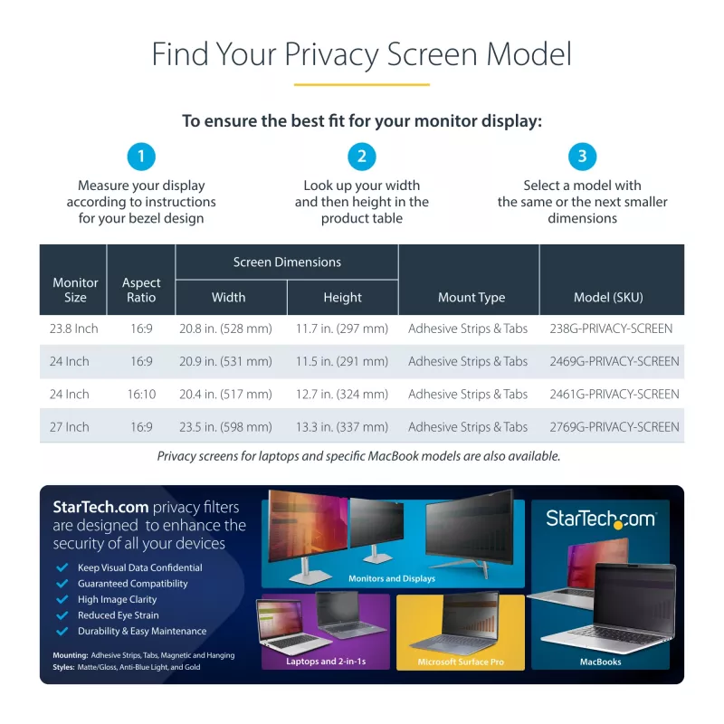 StarTech.com 27 colių 16:9 auksinis monitoriaus privatumo ekranas, reversinis filtras su sustiprintu privatumu, blizgus kompiuterio apsaugos filtras, nuimamas ekrano apsaugas/skydas, +/- 30 laipsnių