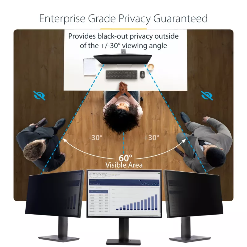 StarTech.com 23,8 col. 16:9 kompiuterio monitoriaus privatumo ekranas, pakabinamas akrilo filtras, greitai montuojama apsauginė priemonė, monitoriaus ekrano apsauga, +/- 30° matymo kampas, blizgus