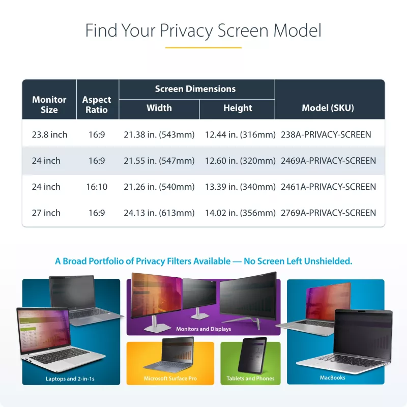 StarTech.com 24 colių 16:9 kompiuterio monitoriaus privatumo ekranas, kabinamas akrilinis filtras, greitai montuojamas apsauginis skydas, monitoriaus ekrano apsauga, +/- 30° matymo kampas, blizgus