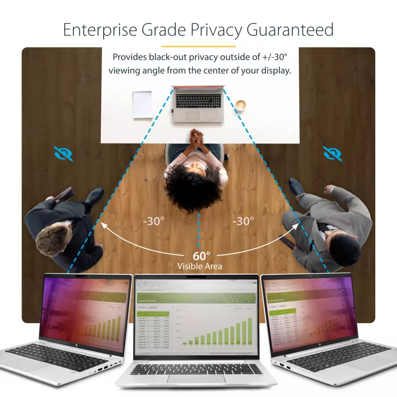 StarTech.com 14 colių 16:9 nešiojamojo kompiuterio privatumo ekranas, apverčiamas auksinis filtras su sustiprintu privatumu, kompiuterio saugos filtras, nuimamas ekrano apsaugas/skydas, +/- 30°