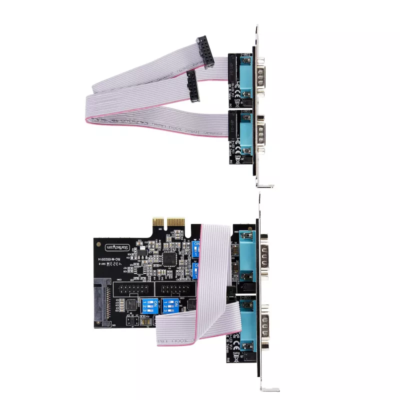 “StarTech.com” 4 prievadų nuoseklioji PCIe kortelė, keturių prievadų PCI Express į RS232/RS422/RS485 (DB9) nuoseklioji kortelė, komplekte žemo profilio laikiklis, 16C1050 UART, Windows/Linux, atitinka TAA – 4 lygio ESD apsauga