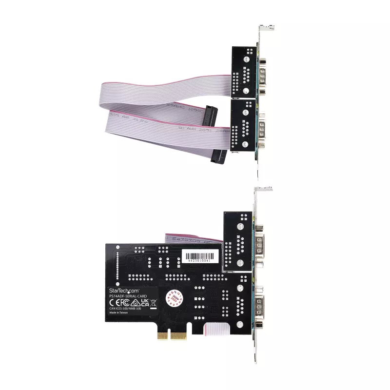 “StarTech.com” 4 prievadų nuoseklioji PCIe kortelė, keturių prievadų PCI Express į RS232/RS422/RS485 (DB9) nuoseklioji kortelė, komplekte žemo profilio laikiklis, 16C1050 UART, Windows/Linux, atitinka TAA – 4 lygio ESD apsauga