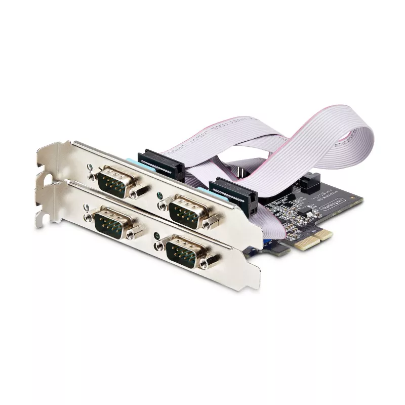 “StarTech.com” 4 prievadų nuoseklioji PCIe kortelė, keturių prievadų PCI Express į RS232/RS422/RS485 (DB9) nuoseklioji kortelė, komplekte žemo profilio laikiklis, 16C1050 UART, Windows/Linux, atitinka TAA – 4 lygio ESD apsauga