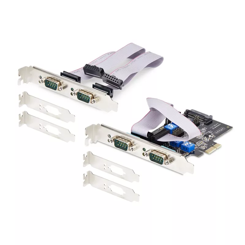 “StarTech.com” 4 prievadų nuoseklioji PCIe kortelė, keturių prievadų PCI Express į RS232/RS422/RS485 (DB9) nuoseklioji kortelė, komplekte žemo profilio laikiklis, 16C1050 UART, Windows/Linux, atitinka TAA – 4 lygio ESD apsauga