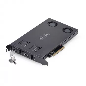 StarTech.com dviejų lizdų M.2 NVMe SSD į PCIe x8 išimamas mobilusis stovas; reikalingas bifurkavimas; montavimas be įrankių, PCIe galinė plokštė su dviem karšto keitimo diskų lizdais