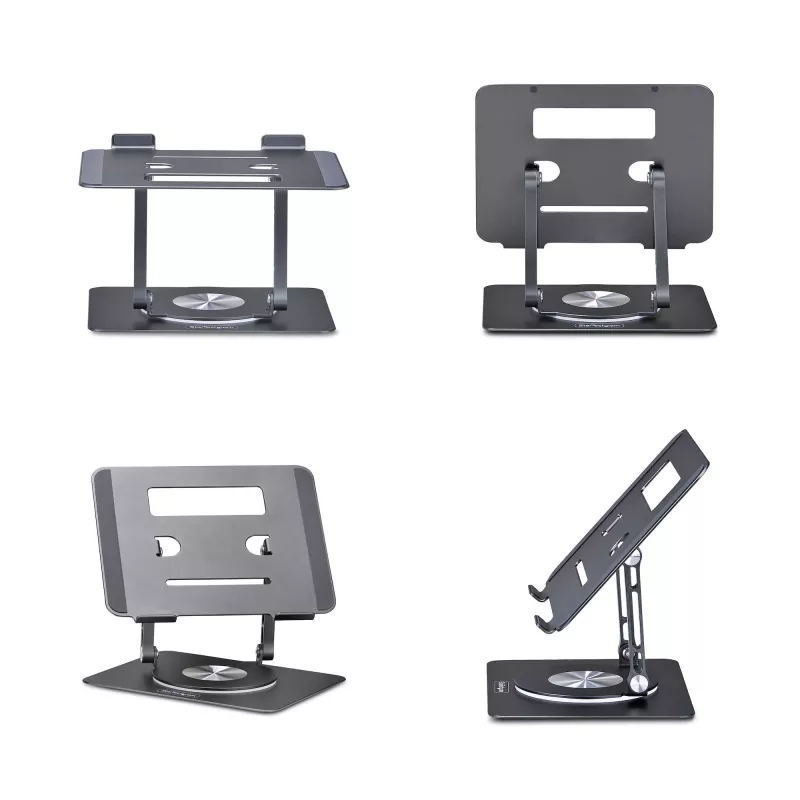StarTech.com Sukamas nešiojamojo kompiuterio stovas, 360° pasukamas, ergonominis staltiesės kėliklis kompiuteriui, pakeliamas dėklas su reguliuojamu pasvirimu, maks. 11 svarų/5 kg, aliuminio konstrukcija, nešiojamas dizainas