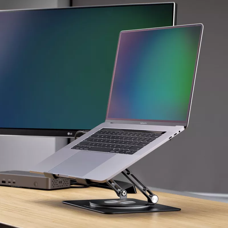 StarTech.com Sukamas nešiojamojo kompiuterio stovas, 360° pasukamas, ergonominis staltiesės kėliklis kompiuteriui, pakeliamas dėklas su reguliuojamu pasvirimu, maks. 11 svarų/5 kg, aliuminio konstrukcija, nešiojamas dizainas