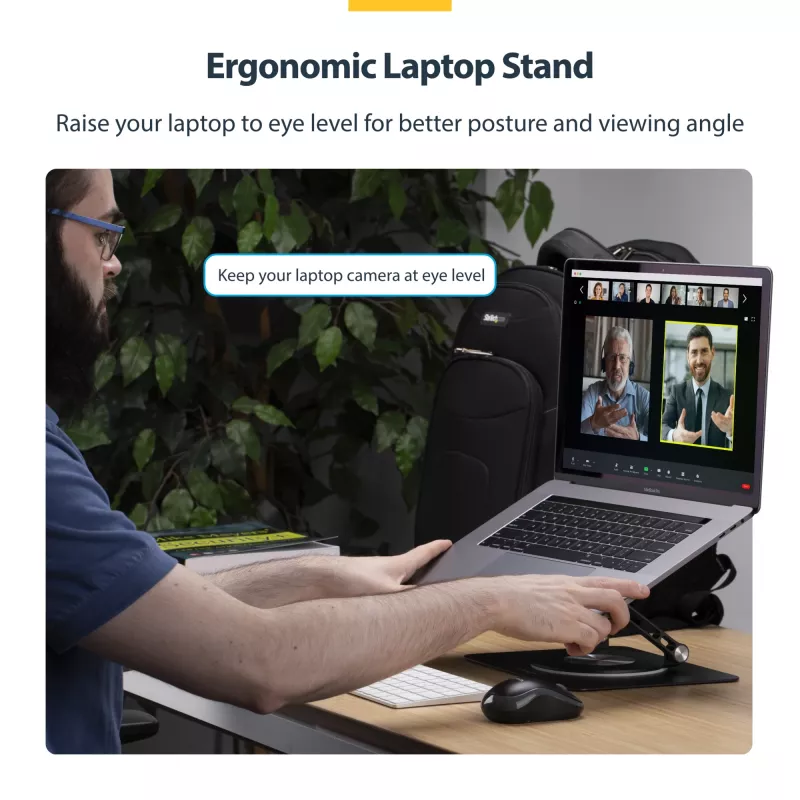 StarTech.com Sukamas nešiojamojo kompiuterio stovas, 360° pasukamas, ergonominis staltiesės kėliklis kompiuteriui, pakeliamas dėklas su reguliuojamu pasvirimu, maks. 11 svarų/5 kg, aliuminio konstrukcija, nešiojamas dizainas