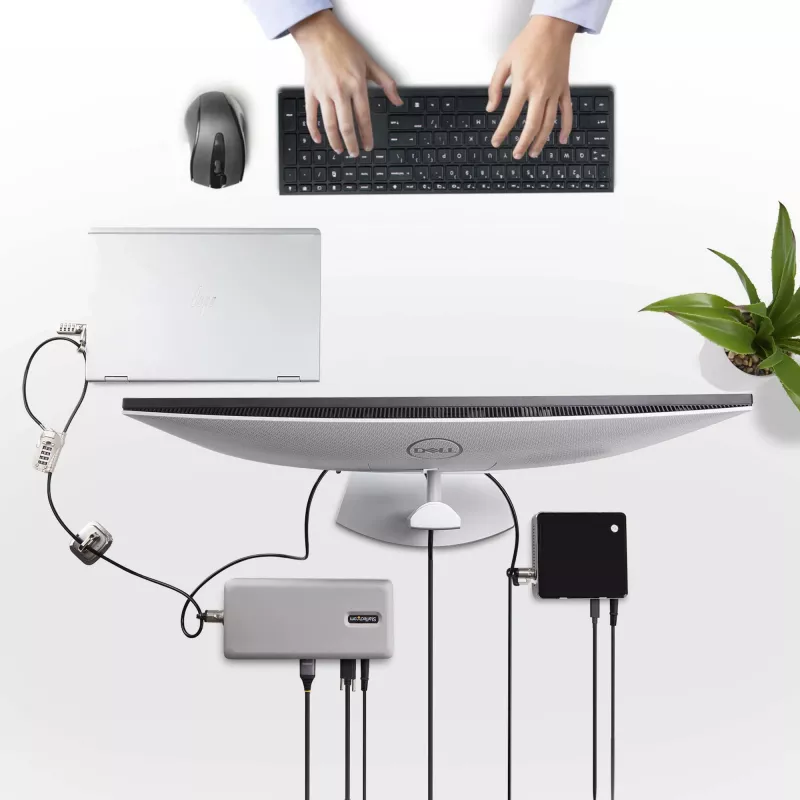 StarTech.com Nešiojamųjų / stacionarių kompiuterių ir periferinių įrenginių užrakto rinkinys, vagystę atgrasanti apsaugos spyna, K lizdas, 9,8 pėdų (3 m) plieninis kabelis, 3 įrenginiai, naudotojo perprogramuojamas 4 skaitmenų užraktas – TAA