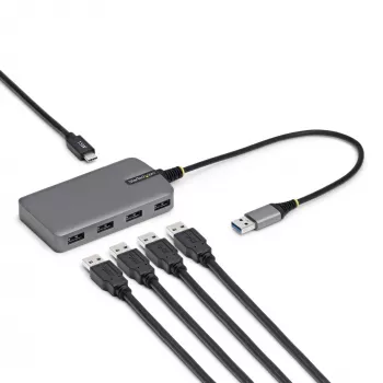 StarTech.com 4 prievadų USB-A šakotuvas, 5 Gbps, maitinamas per magistralę, USB-A į 4x USB-A šakotuvas su USB-C pagalbiniu maitinimo įvadu, 1 pėdos / 30 cm prieglobos kabelis, nešiojamasis staliniam / nešiojamam kompiuteriui skirtas USB šakotuvas