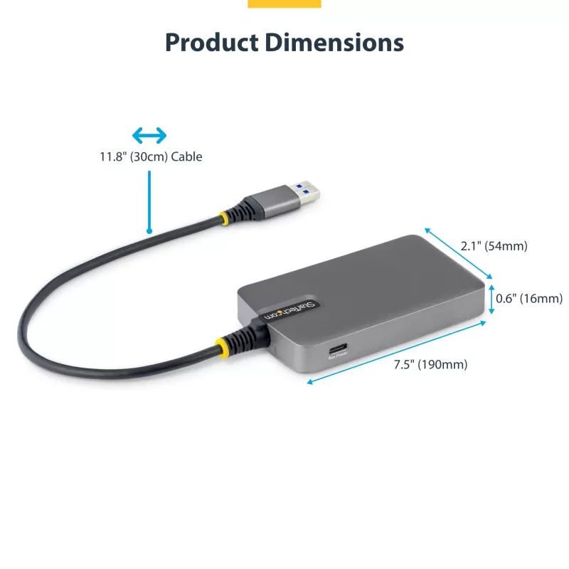StarTech.com 4 prievadų USB-A šakotuvas, 5 Gbps, maitinamas per magistralę, USB-A į 4x USB-A šakotuvas su USB-C pagalbiniu maitinimo įvadu, 1 pėdos / 30 cm prieglobos kabelis, nešiojamasis staliniam / nešiojamam kompiuteriui skirtas USB šakotuvas