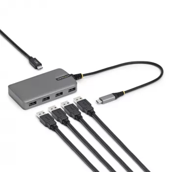 StarTech.com 4 prievadų USB-C šakotuvas, 5 Gbps, maitinamas per magistralę, USB-C į 4x USB-A šakotuvas su USB-C pagalbiniu maitinimo įvadu, 30 cm pagrindinis laidas, nešiojamas staliniams / nešiojamiesiems kompiuteriams USB šakotuvas