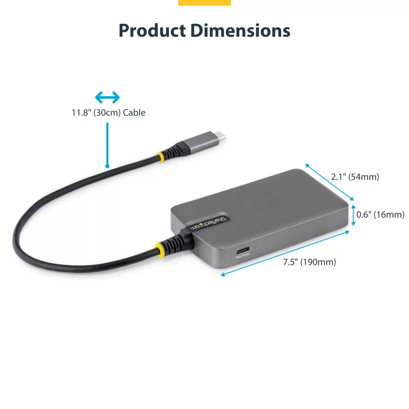 StarTech.com 4 prievadų USB-C šakotuvas, 5 Gbps, maitinamas per magistralę, USB-C į 4x USB-A šakotuvas su USB-C pagalbiniu maitinimo įvadu, 30 cm pagrindinis laidas, nešiojamas staliniams / nešiojamiesiems kompiuteriams USB šakotuvas