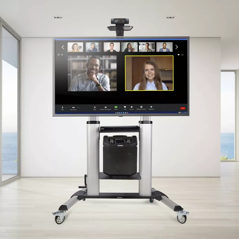 „StarTech.com“ TV stovas ant ratukų / stovas ant ratukų 60–100 colių plokščiaekraniams įrenginiams iki 100 kg, aukščio reguliavimas rankenėle, mobilus / nešiojamas vežimėlio laikiklis