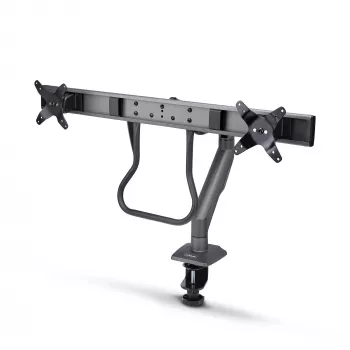StarTech.com stalinis dvigubas monitoriaus laikiklis su skersiniu, iki 27 colių ekranams, VESA 75x75/100x100, maks. 15 kg, C formos spaustuvas, visiškai lankstus, mechaninė spyruoklė, TAA