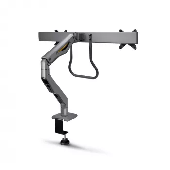 StarTech.com stalinis dvigubas monitoriaus laikiklis su skersiniu, iki 27 colių ekranams, VESA 75x75/100x100, maks. 15 kg, C formos spaustuvas, visiškai lankstus, mechaninė spyruoklė, TAA