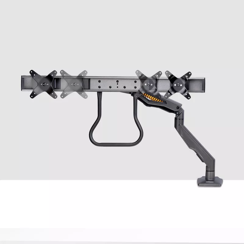 StarTech.com stalinis dvigubas monitoriaus laikiklis su skersiniu, iki 27 colių ekranams, VESA 75x75/100x100, maks. 15 kg, C formos spaustuvas, visiškai lankstus, mechaninė spyruoklė, TAA