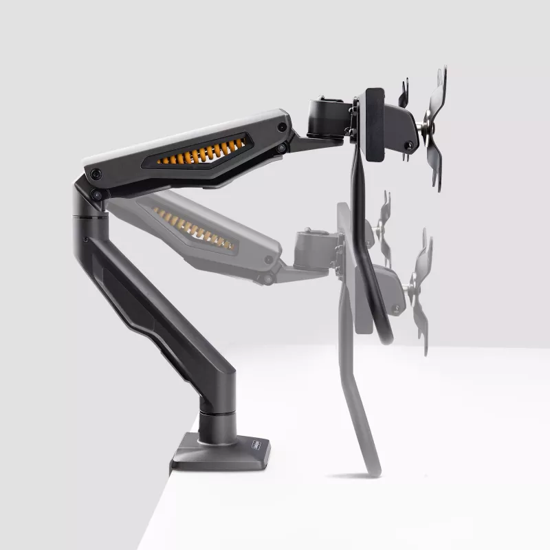 StarTech.com stalinis dvigubas monitoriaus laikiklis su skersiniu, iki 27 colių ekranams, VESA 75x75/100x100, maks. 15 kg, C formos spaustuvas, visiškai lankstus, mechaninė spyruoklė, TAA