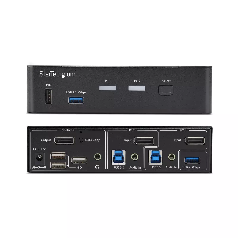 StarTech.com 2 prievadų DisplayPort KVM jungiklis, 4K 60Hz, DP 1.2, EDID valdymas, 2 prievadų USB 3.0 šakotuvas, 4x USB HID prievadai, TAA atitikimas