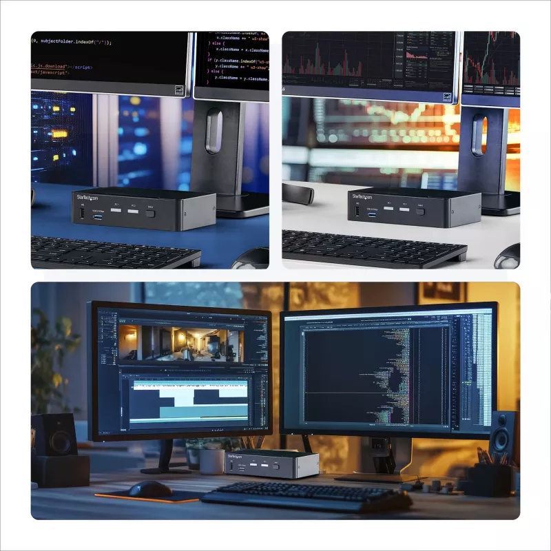 StarTech.com 2 prievadų DisplayPort KVM jungiklis, 4K 60Hz, DP 1.2, EDID valdymas, 2 prievadų USB 3.0 šakotuvas, 4x USB HID prievadai, TAA atitikimas
