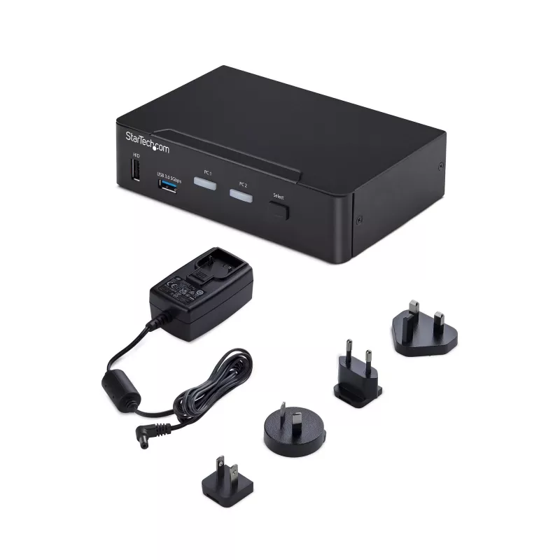 StarTech.com 2 prievadų DisplayPort KVM jungiklis, 4K 60Hz, DP 1.2, EDID valdymas, 2 prievadų USB 3.0 šakotuvas, 4x USB HID prievadai, TAA atitikimas