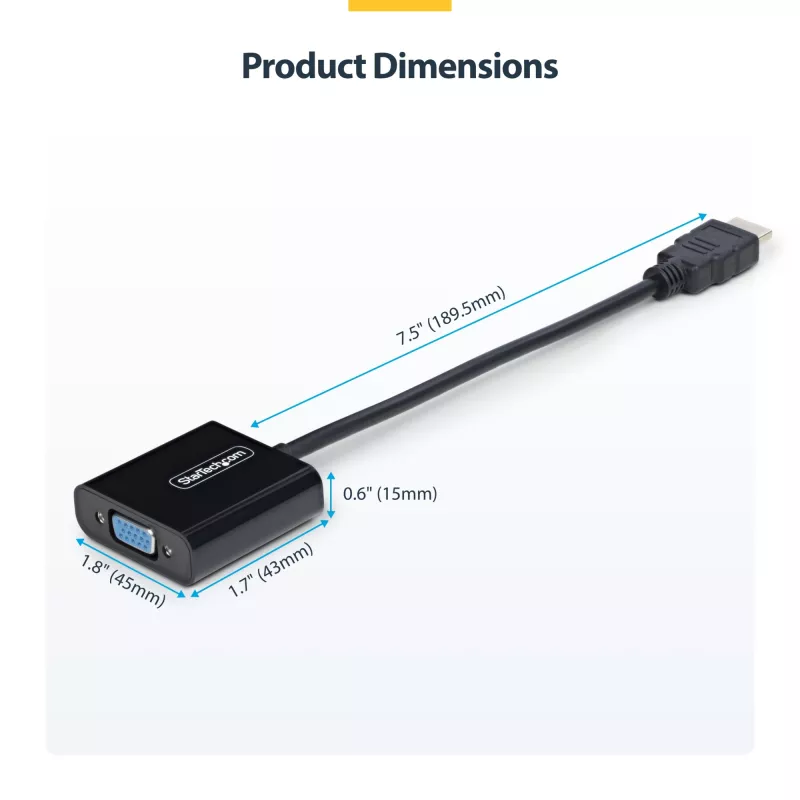 StarTech.com HDMI į VGA adapteris, aktyvus vaizdo keitiklis nešiojamiesiems / stacionariesiems kompiuteriams, 1920 × 1080 (1080p), HDMI šaltinis į VGA monitorių / ekraną / projektorių