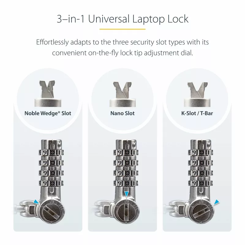 “StarTech.com” 25 vnt. universalus nešiojamojo kompiuterio užraktas 2 m, vienodo rakto fiksavimo kabelis, apsaugos kabelis, suderinamas su “Noble Wedge®”/“Nano”/“K-Slot”, apsaugantis nuo vagystės, atsparus perpjovimui kabelis